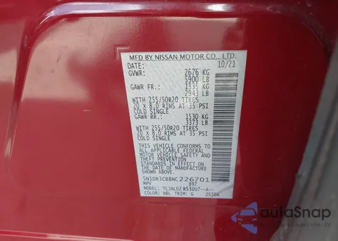 2022 Nissan Pathfinder Sl 2Wd z USA, uszkodzony, nr VIN 5N1DR3CB8NC226701